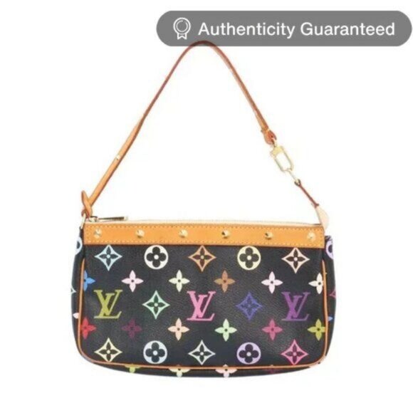 Louis Vuitton Monogram Multicolor Murakami Pochette Pouch Bag Accessories Black - Picture 1 of 10